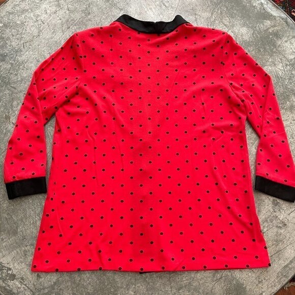 Vintage Monica Rose USA Red Black Polka Dot Sweater Cardigan Jacket Womens L/XL - Picture 11 of 12